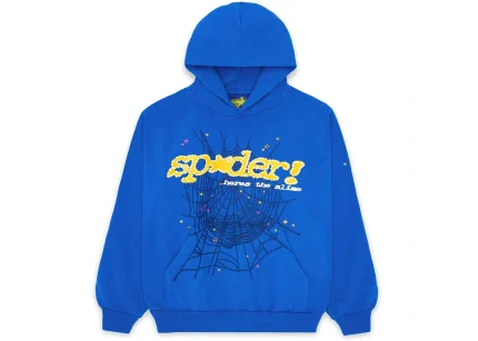Sp5der Logo Print Blue Hoodie